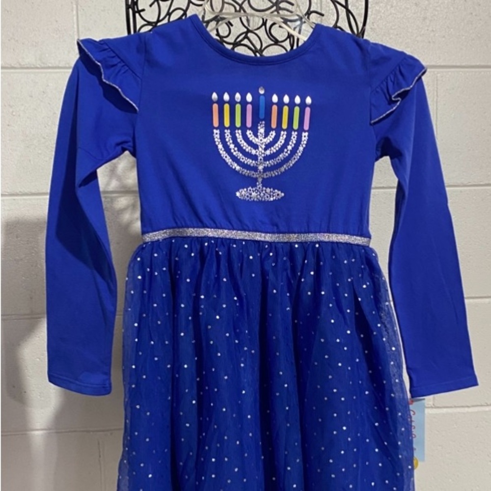 Cat & Jack Hanukkah Long Sleeve Menorah Dress NWT